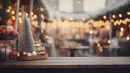 Generative AI, Christmas fair blurred background, winter street market in Europeの素材