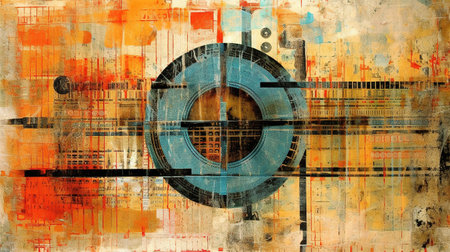 Generative AI, vintage grunge colorful collage background. Different textures and shapesの素材