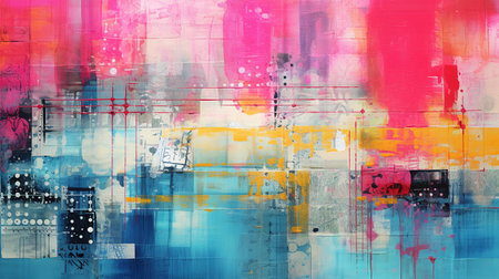 Generative AI, vintage grunge colorful collage background. Different textures and shapesの素材