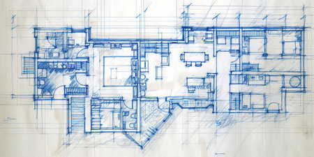 Generative AI, Blue print floor plan, architectural background, technical drawの素材