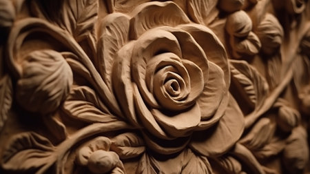 Generative AI, antique sculpture flowers made of clay, muted neutral colors, 3d style ceramic statueの素材