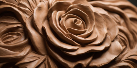 Generative AI, antique sculpture flowers made of clay, muted neutral colors, 3d style ceramic statueの素材