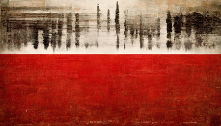 Generative AI, Red watercolor abstract painted background. Ink red street graffiti art on a textured paper vintage background, washes and brush strokes.の素材