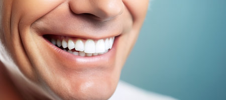 Generative AI, senior man mouth or teeth smiling, hygiene or dental cleaning cosmetic serviceの素材