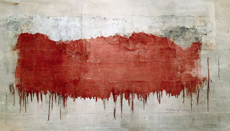 Generative AI, Red watercolor abstract painted background. Ink red street graffiti art on a textured paper vintage background, washes and brush strokes.の素材
