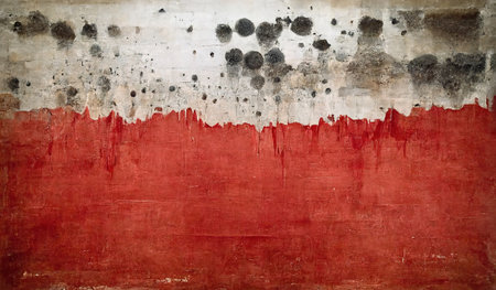 Generative AI, Red watercolor abstract painted background. Ink red street graffiti art on a textured paper vintage background, washes and brush strokes.の素材