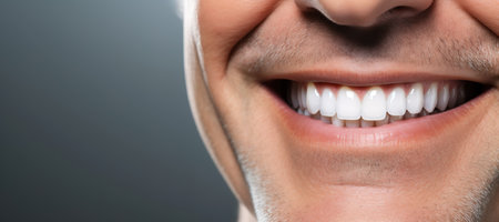 Generative AI, senior man mouth or teeth smiling, hygiene or dental cleaning cosmetic serviceの素材