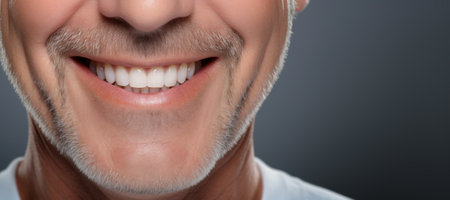 Generative AI, senior man mouth or teeth smiling, hygiene or dental cleaning cosmetic serviceの素材
