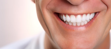Generative AI, senior man mouth or teeth smiling, hygiene or dental cleaning cosmetic serviceの素材