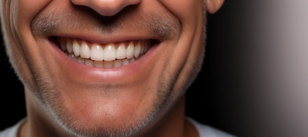 Generative AI, senior man mouth or teeth smiling, hygiene or dental cleaning cosmetic serviceの素材