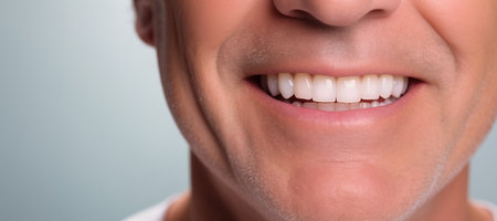 Generative AI, senior man mouth or teeth smiling, hygiene or dental cleaning cosmetic serviceの素材