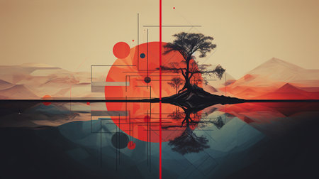 Generative AI, cubism style illustration with minimalistic geometric shapesの素材