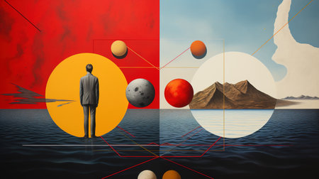 Generative AI, cubism style illustration with minimalistic geometric shapesの素材