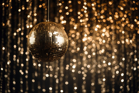 Generative AI, Disco shiny ball, party reflecting colorful lights for music broadcast, night clubs, musical bannersの素材