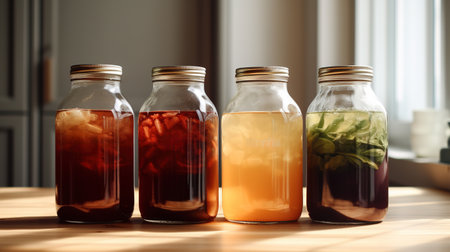 Generative AI, Homemade fermented kombucha drink, healthy tea, natural probiotic flavored drinkの素材