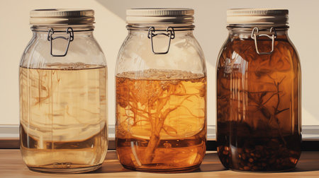 Generative AI, Homemade fermented kombucha drink, healthy tea, natural probiotic flavored drinkの素材