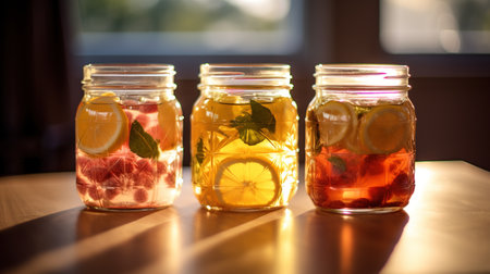 Generative AI, Homemade fermented kombucha drink, healthy tea, natural probiotic flavored drinkの素材