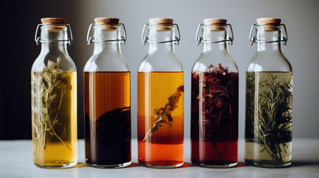 Generative AI, Homemade fermented kombucha drink, healthy tea, natural probiotic flavored drinkの素材