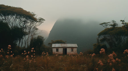 Generative AI, Brazilian beautiful aesthetic landscape with mountains, muted colors, amazonian natureの素材