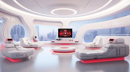 Generative AI, futuristic white gaming room, cyberpunk style, game modern setupの素材
