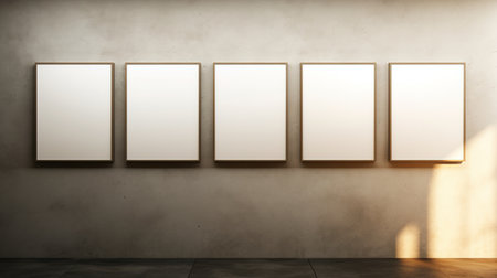 Generative AI, set of five posters mock up, blank minimalistic background, artwork templateの素材