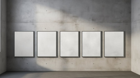 Generative AI, set of five posters mock up, blank minimalistic background, artwork templateの素材