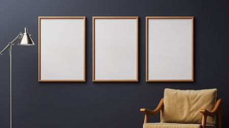 Generative AI, set of three posters mock up, blank minimalistic background, artwork templateの素材