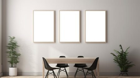 Generative AI, set of three posters mock up, blank minimalistic background, artwork templateの素材