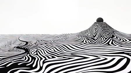 Generative AI, surreal black and white background, abstract optical illusion, trippy psychedelic vintage mid century modern geometric patternの素材