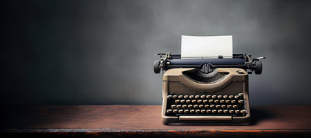 Generative AI, Vintage typewriter with old paper, blank paper mockup, retro machine technology, copy spaceの素材