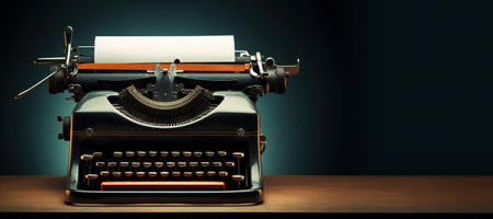 Generative AI, Vintage typewriter with old paper, blank paper mockup, retro machine technology, copy spaceの素材