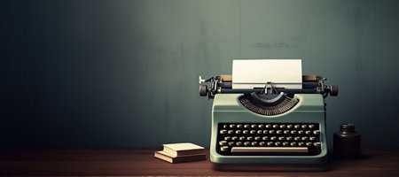 Generative AI, Vintage typewriter with old paper, blank paper mockup, retro machine technology, copy spaceの素材