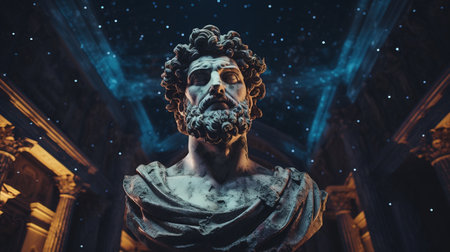 Generative AI, Stoicism concept, sculpture of a stoic, representing philosophy, ancient Greek god statueの素材