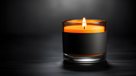 Generative AI, candle with label mockup. Aesthetic minimalistic composition blank, textile. Comfort, spa, relax and wellness concept.の素材