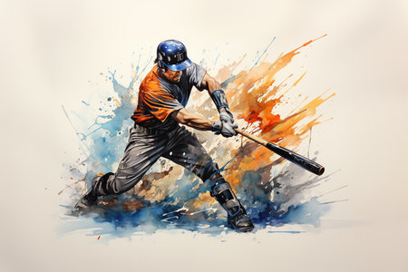 Generative AI, Watercolor baseball player with bat, vintage muted colorsの素材