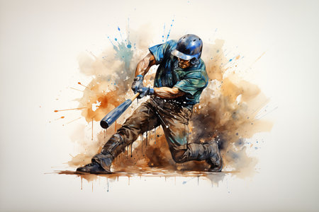 Generative AI, Watercolor baseball player with bat, vintage muted colorsの素材