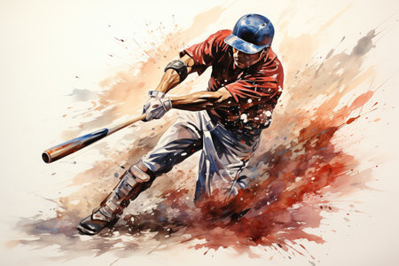 Generative AI, Watercolor baseball player with bat, vintage muted colorsの素材