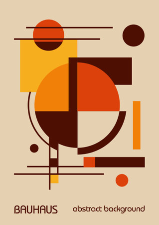 Minimal autumn orange colors vintage 20s geometric design posters, wall art, template, layout with primitive shapes elements. Bauhaus pattern background, circle, triangle and square line artのイラスト素材