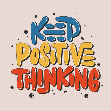 Vector poster with hand drawn unique bubble text lettering design for wall art, decoration, t-shirt prints. Keep positive thinking. Motivational and inspirational quote. Keep positive thinking.のイラスト素材