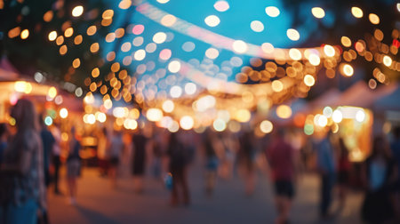 Generative AI, Food truck street festival, blurred lights background, atmospheric bokeh, muted colorsの素材