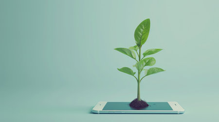 Generative AI, Plant growing from the smartphone screen. Ecology and environment conceptの素材