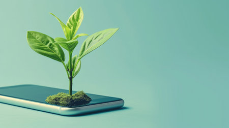 Generative AI, Plant growing from the smartphone screen. Ecology and environment conceptの素材
