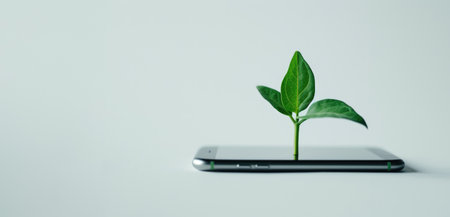 Generative AI, Plant growing from the smartphone screen. Ecology and environment conceptの素材