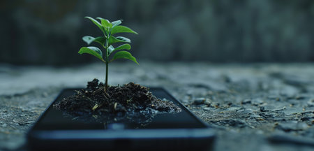 Generative AI, Plant growing from the smartphone screen. Ecology and environment conceptの素材