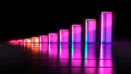 Generative AI, stock market chart neon lines, financial graph on technology abstract background represent financial crisis, financial meltdown. Technology concept, trading market concept.の素材