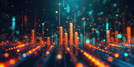 Generative AI, stock market chart neon lines, financial graph on technology abstract background represent financial crisis, financial meltdown. Technology concept, trading market concept.の素材