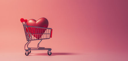 Generative AI, shopping cart with big heart inside, Valentine day concept, discount and sale.の素材