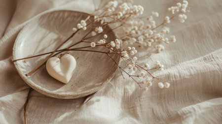 Generative AI, Valentine's Day home interior decoration close up, muted colors, holiday photorealistic aesthetic backgroundの素材