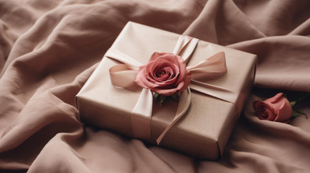 Generative AI, Valentine's Day gift box with decoration close up, muted colors, holiday photorealistic aesthetic backgroundの素材