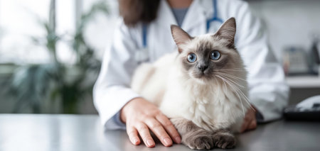 Generative AI, cute cat being examined by professional veterinarian in vet clinicの素材